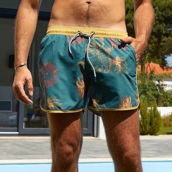 Maamgic 4.5 In Inseam Vintage Retro Green Floral Swim Trunks Men's Size XL - Picture 1 of 9